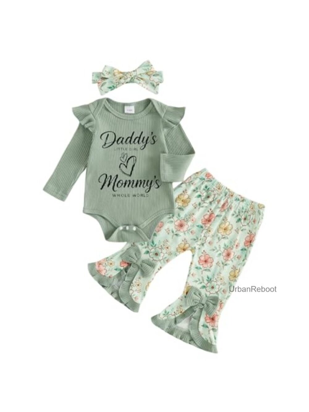 Baby Girl Cow Print Romper Flare Pants Set 3Pcs